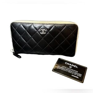 Chanel Long Zip Wallet W/ Silver CC